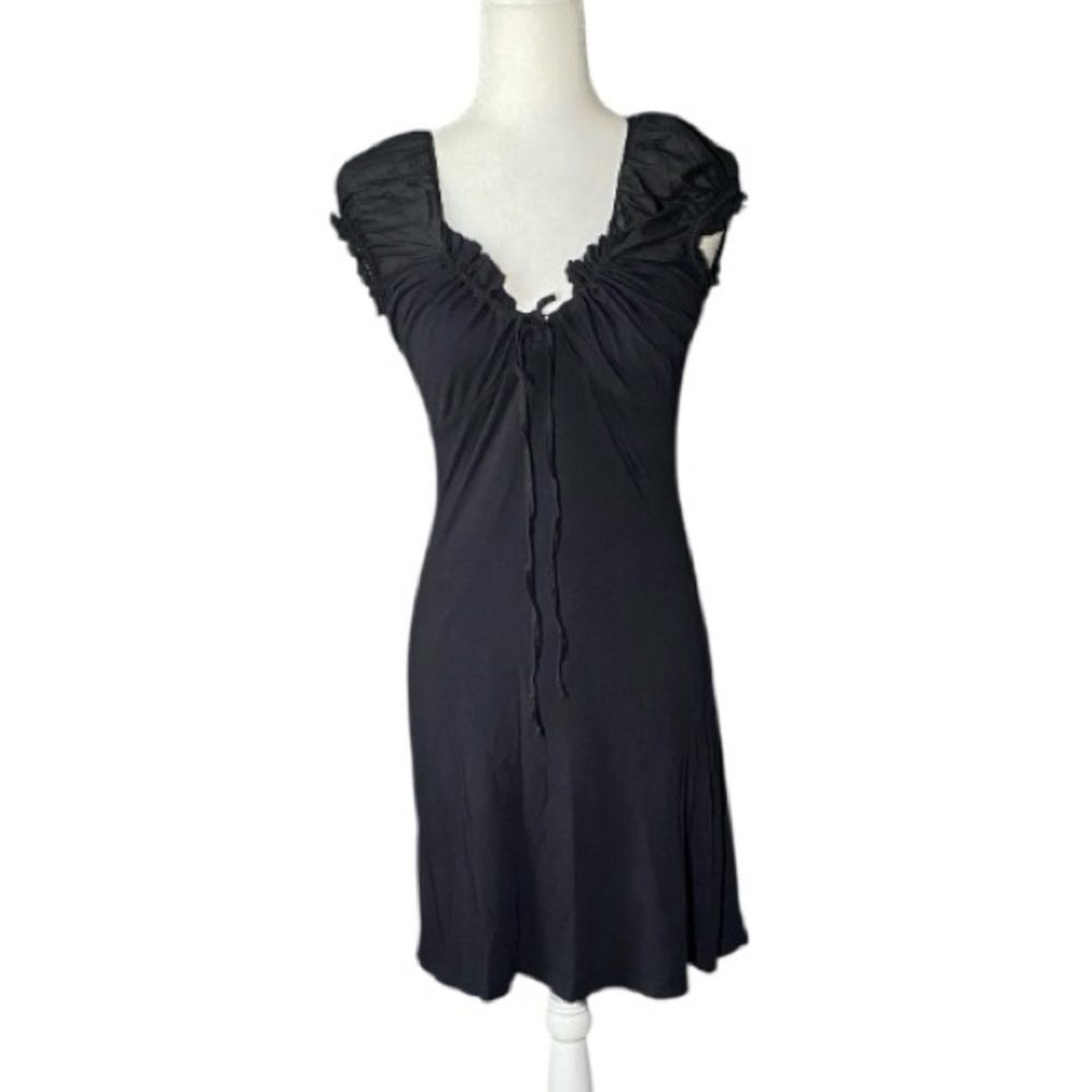 Velvet by Graham & Spencer Black Cotton Mini Dress XS Petite with Front Tie